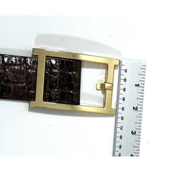 Talbots‎ Brown Leather Crocodile Embossed Belt Gold Rectangle Buckle Size Medium - Picture 12 of 16